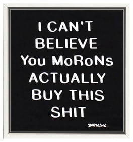BANKSY 'Morons' (2019) Original Custom Framed Canvas Tote