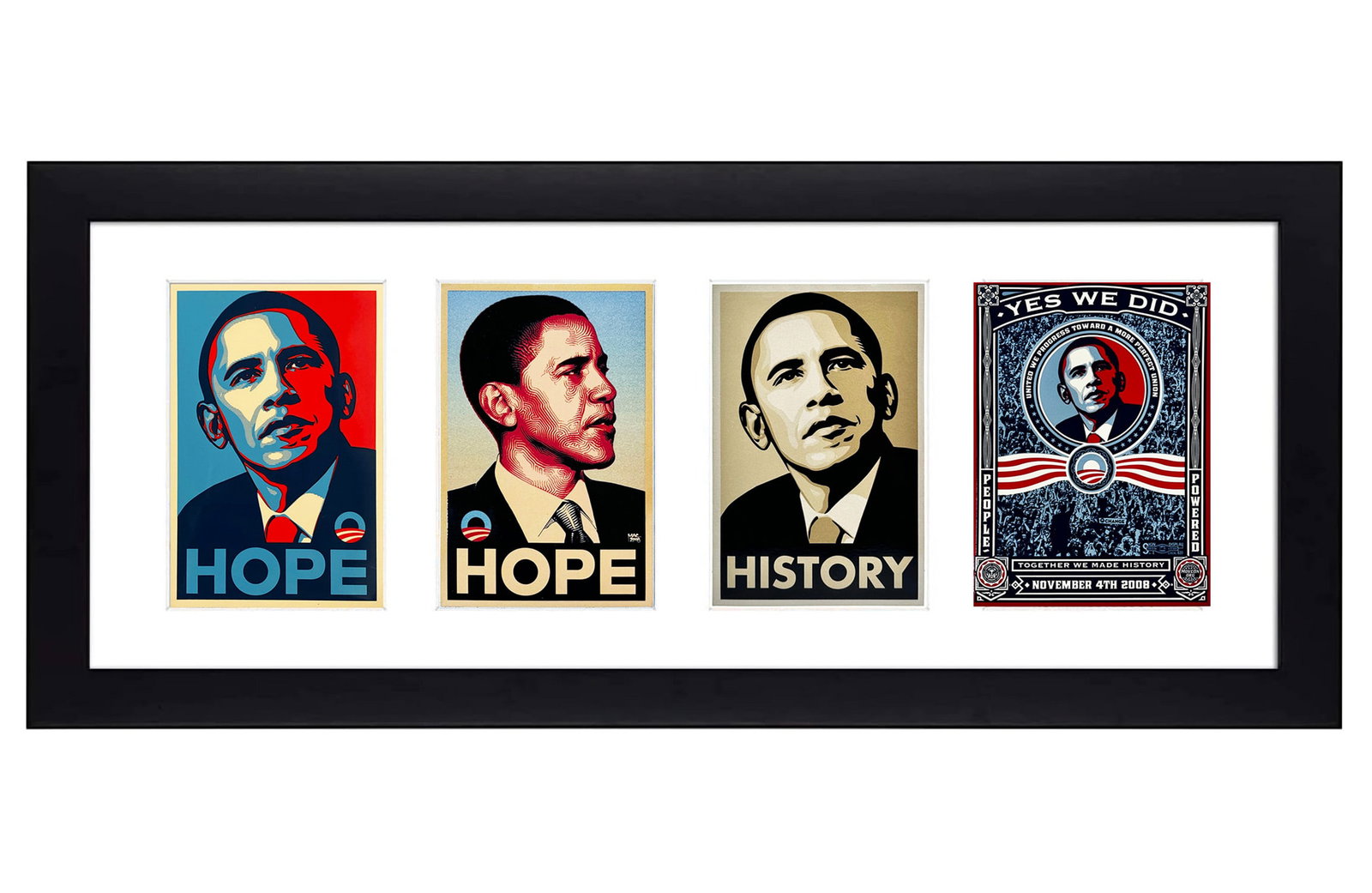 SHEPARD FAIREY x EL MAC 'Obama for President' (2008-2009) Framed RARE 4-Decal Set (1 of 10)