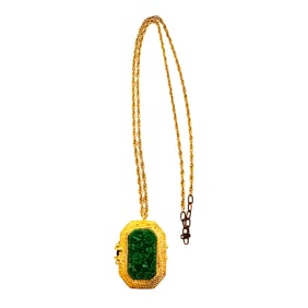 MARY CHESS 'Solid Perfume Jade Locket' (1940s) Antique Pendant/Necklace