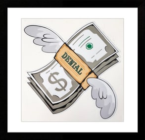 DENIAL 'Flying Money' (2016) Rare Framed Original Large Sticker