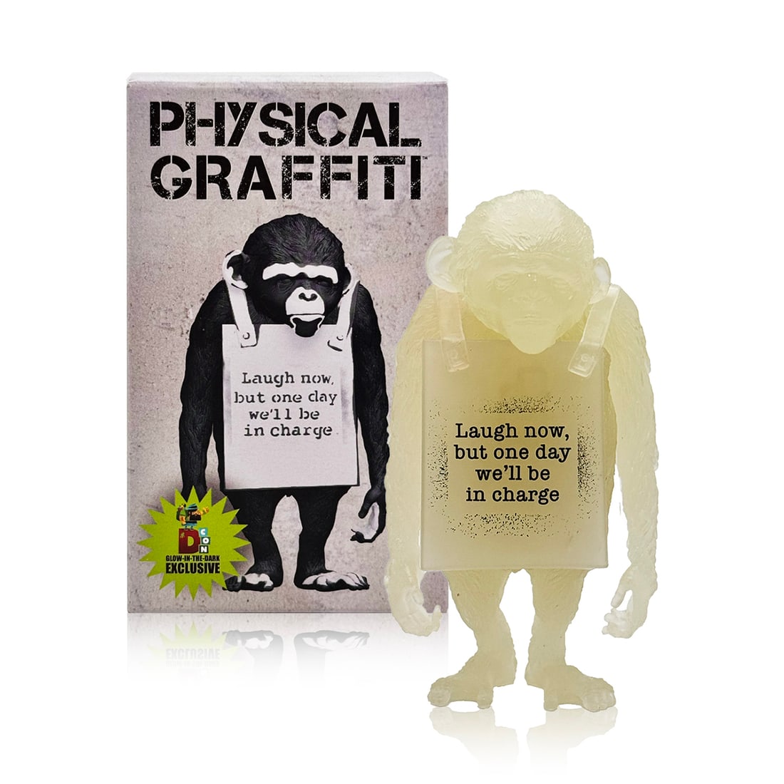 BANKSY x Physical Graffiti 'Chimpanzee (Laugh Now)' (2024) GID Vinyl Art Figure: 'Chimpanzee' by Physical Graffiti, 2024 Blind Box-style figure based on Banksy's 'Laugh Now' from 2003.