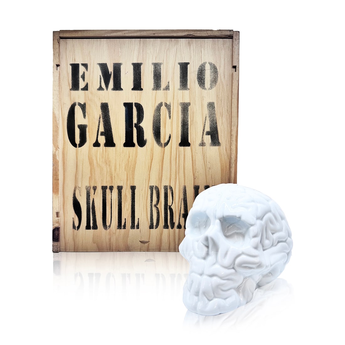 EMILIO GARCIA 'Skull Brain' (2013) Porcelain Designer Art Figure: 'Skull Brain' by Emilio Garcia, 2013 Limited Edition sculpture collab. with K. Olin Tribu, Limoge, France. Extra-white porcelain variant. 6.3 x 4.7 x 4.7 Inches 16 x 12 x 12 Centimeters