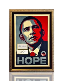 SHEPARD FAIREY x BARACK OBAMA 'Hope' (2008) Custom Framed Original Litho w/ Original Signatures