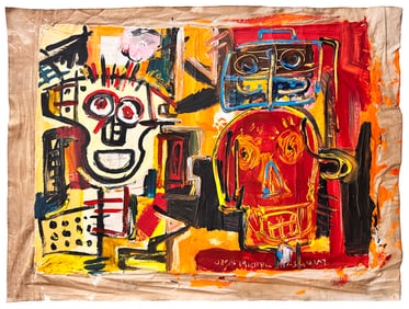JEAN-MICHEL BASQUIAT 'Untitled Skull' Hand-Painted REPLICA on Canvas