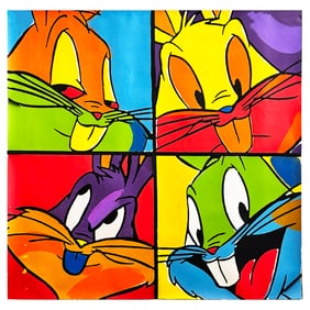 STEVE KAUFMAN 'Warner Bros.: Bugs Bunny Cartoon Quad' (1998) Original Oil on Canvas