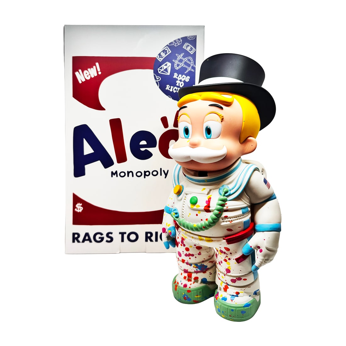 ALEC MONOPOLY 'Space Man Richie: Rags to Richie Astronaut' (2023) Hand-Painted Designer Art: 'Space Man Richie: Rags to Richie Astronaut' by Alec Monopoly, 2023 Intricately crafted debut Art Collectible created exclusively for Alec's “Rags to Richie” NFT Community.