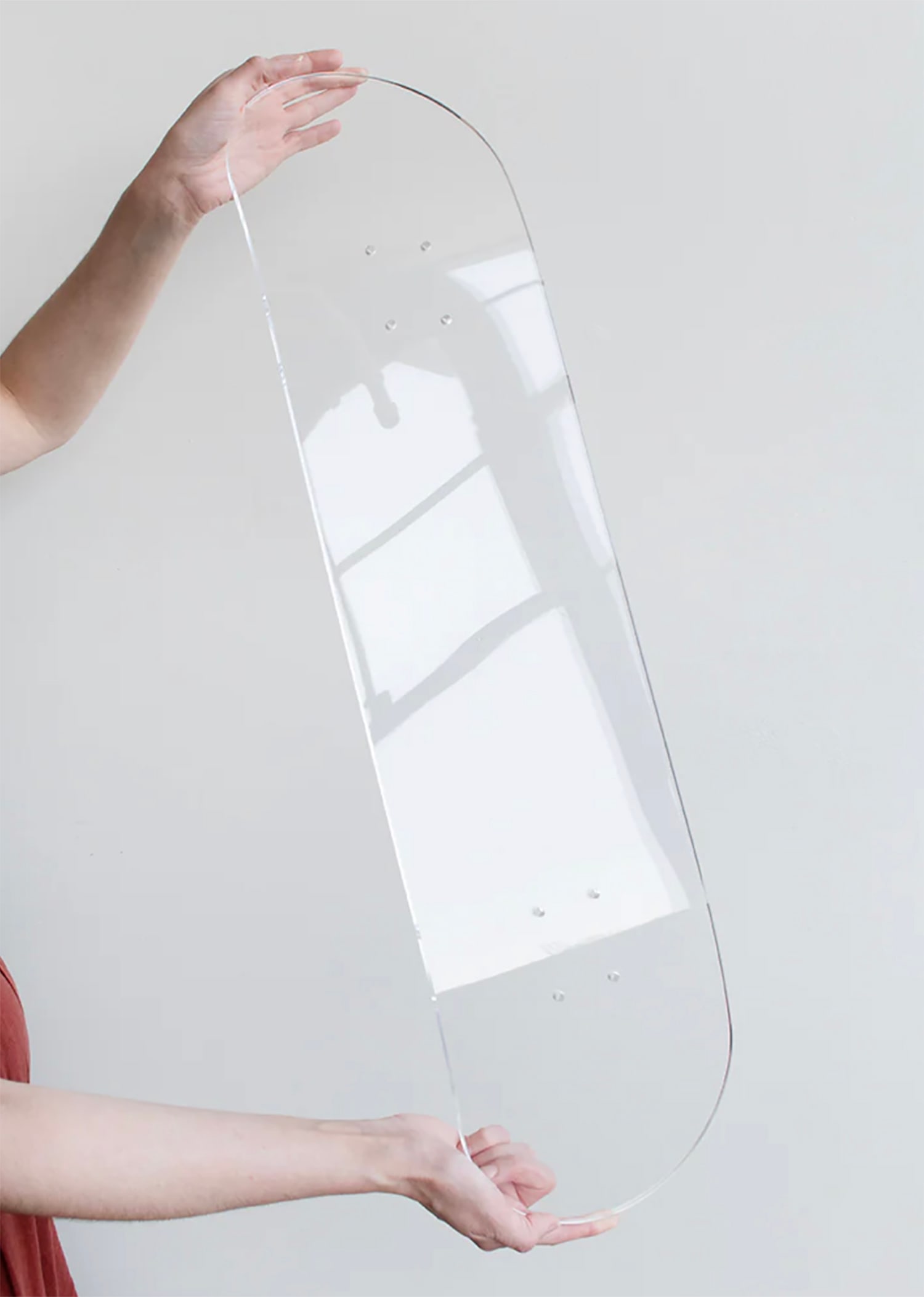 ANDY BLANK 'Crystal' (2021) Clear Acrylic Concave Skateboard Deck: 'Crystal' by Andy Blank, 2021 8 x 31 Inches Handmade clear acrylic concave skateboard deck. Each board is unique... Limited Edition (Sold Out). Includes unique