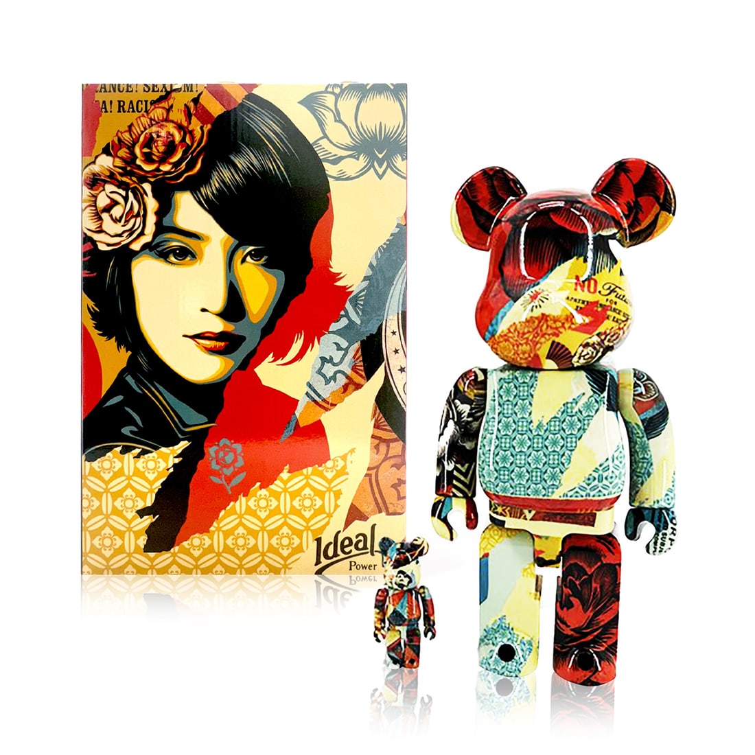 SHEPARD FAIREY x Be@rbrick 'Ideal Power' (2022) Designer Art Figure Set: 'Ideal Power' by Shepard Fairey, 2022 Limited Edition figure set collab. celebrating Be@rbrick x Medicom Toy. DesignerCon 2022 Exclusive. Based on th