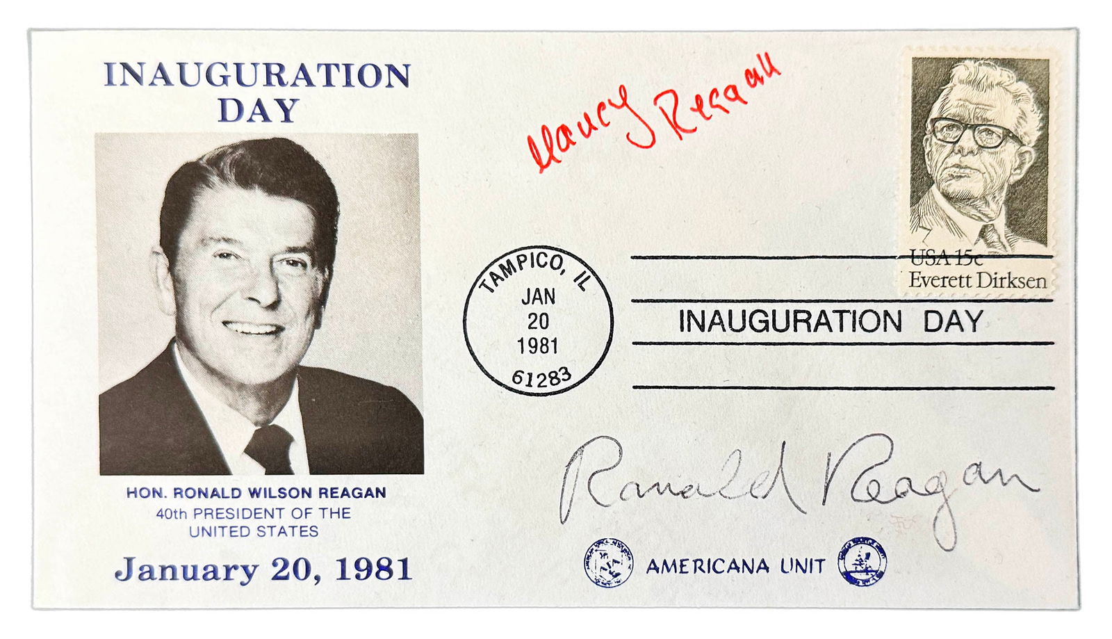 RONALD + NANCY REAGAN Autographed Original 'Inauguration Day FDC' (1981) (1 of 7)