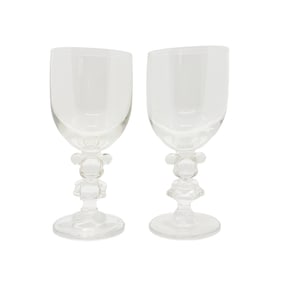 DISNEY 'Mickey & Minnie Clear Stem Wine Glass Set' (1980-1990) Sculpted Stemware Set