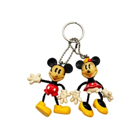 DISNEY 'Mickey and Minnie Mouse' (1970-1980) Vintage Rope-Joint Keychain Set