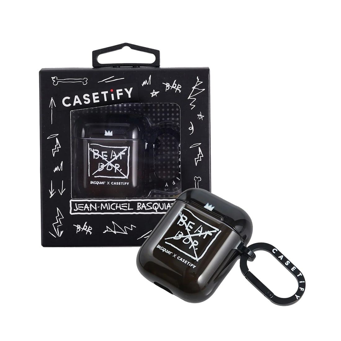 JEAN-MICHEL BASQUIAT x Casetify 'Beat Bop' (2023) Airpods Case: 'Beat Bop' by Jean-Michel Basquiat, 2023 Based on Basquiat's album cover artwork for Rammellzee, 1983. Airpod case collab. officially licensed by The Estate of Jean-Michel Basquiat x Artestar, New Yor