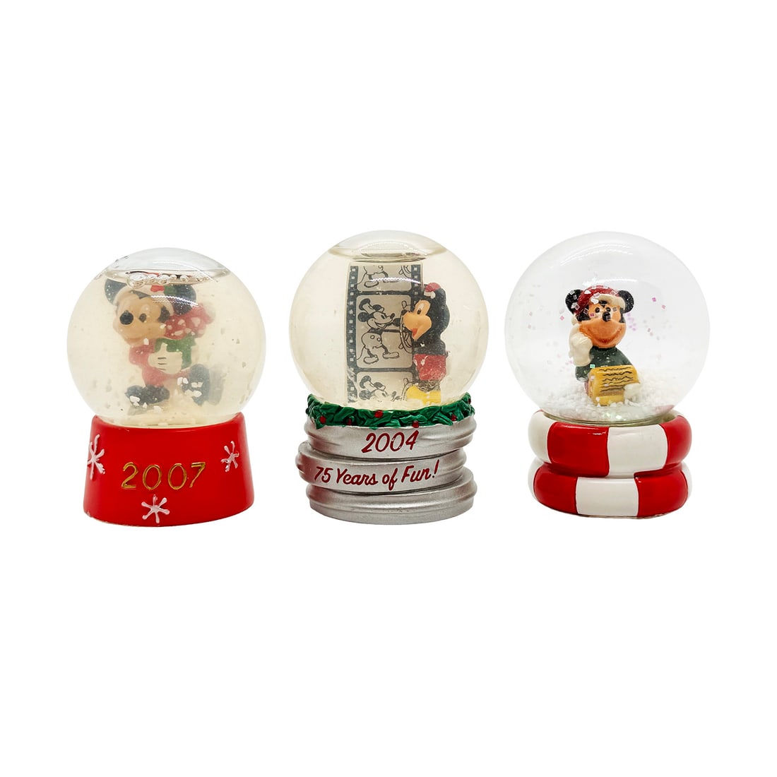 DISNEY 'Mickey + Minnie' (2000-2007) Mini Christmas-Themed Snow Globes (set of 3) (1 of 3)
