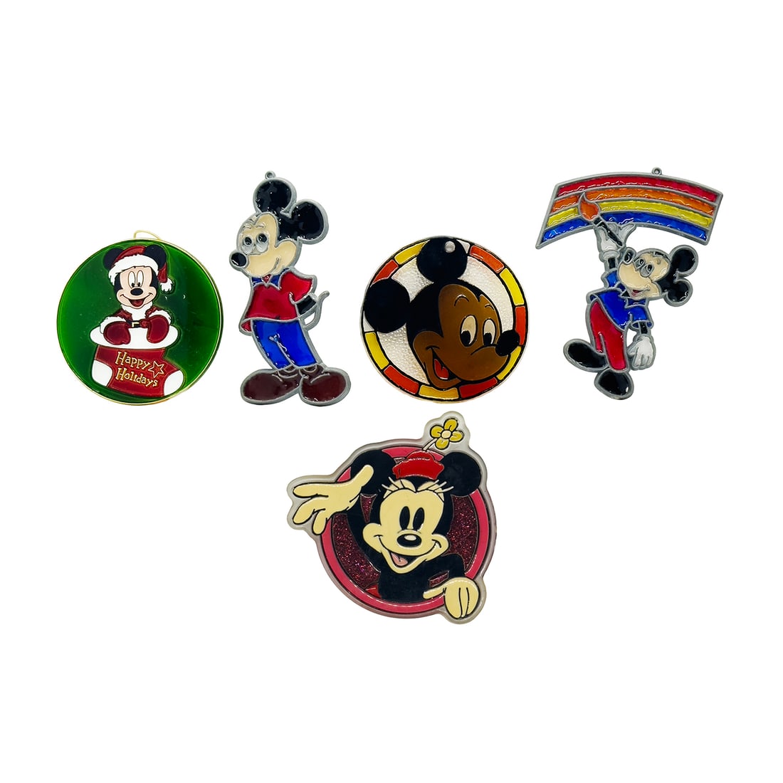 DISNEY 'Mickey & Minnie' (1990-2000) Molded Plastic Holiday Ornaments & Pin Set (5 items) (1 of 9)