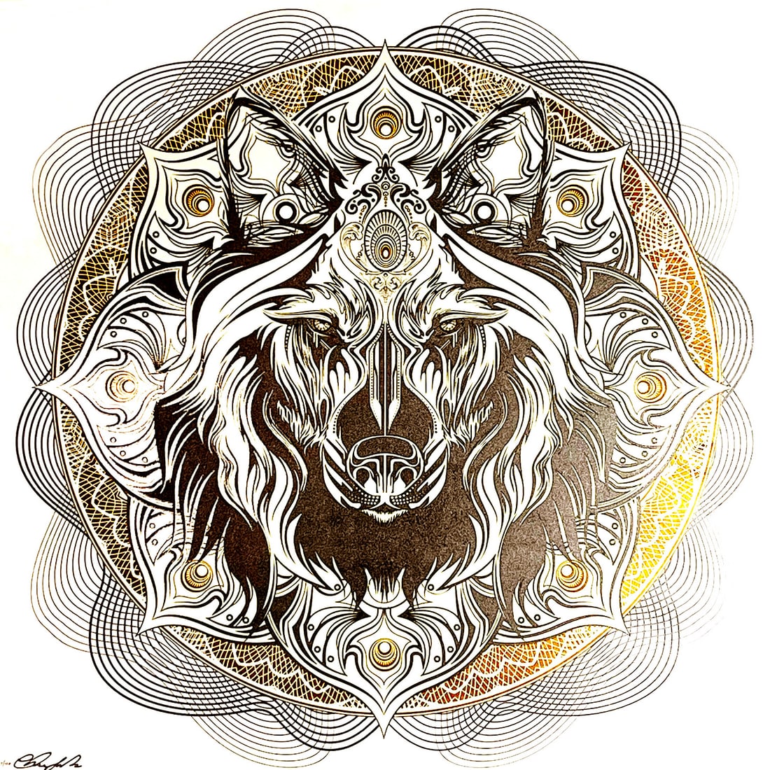 CHRIS SAUNDERS 'White Wolf Mandala' (2014) RARE Screen Print (1 of 10)