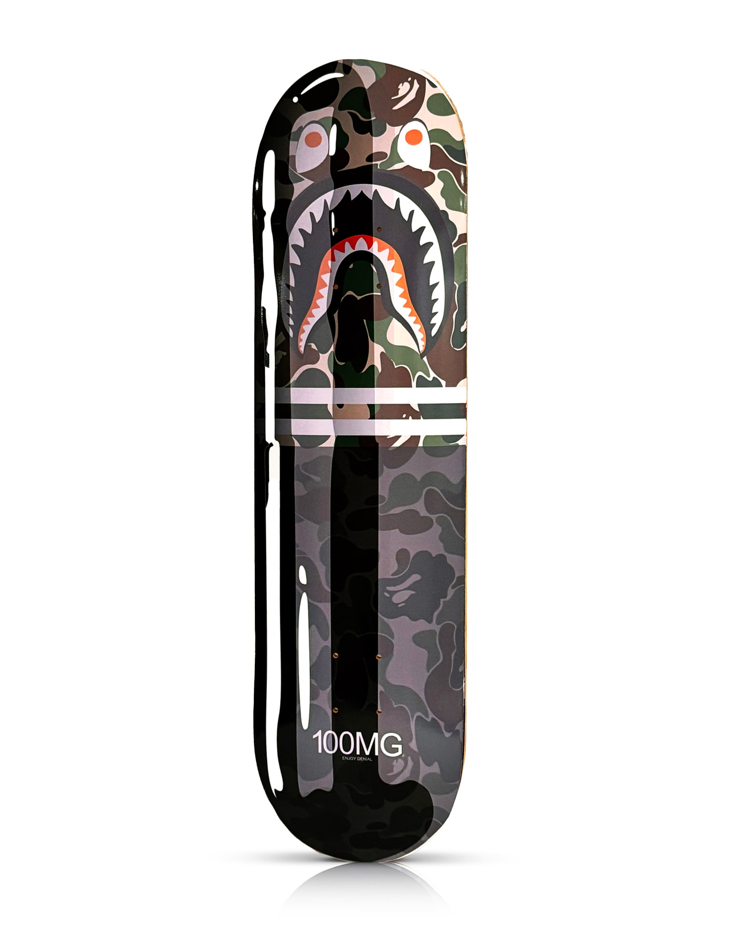 DENIAL x 1xRUN 'Luxury Pills: BAPE III' (2024) Skateboard Deck: 'Luxury Pills: BAPE III' by Denial, 2024 Limited Edition Skateboard deck collab. with 1xRUN. Based on 'A Bathing Ape (BAPE),'