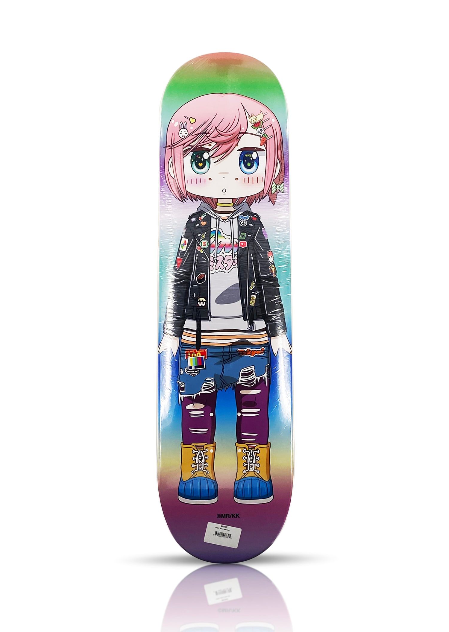 MR. x Kaikai Kiki 'Marina' (2021) Skateboard Deck: 'Marina' by MR. (aka Kazuki Takamatsu), 2021 Limited Edition Skateboard deck collab. with Kaikai Kiki x NTWRK. 8 x 31.5 Inches. Screen print on 7-ply Canadian Maple hardwood skate deck. Limited E