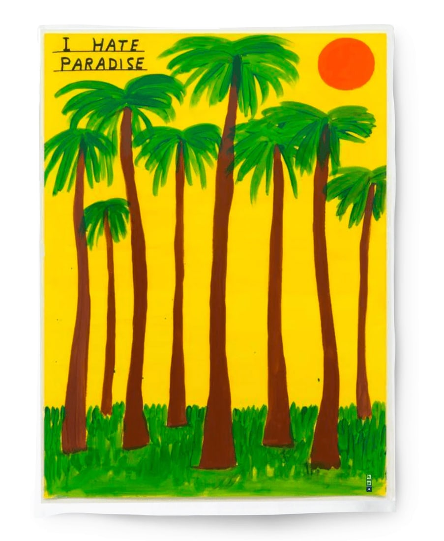 DAVID SHRIGLEY 'I Hate Paradise' (2020) Digitally Printed Tea Towel: 'Be Kind' by David Shrigley, 2020 "Every sunset brings the promise of a new dawn." 26.4 x 19.7 Inches 67 x 50 Centimeters 12 x 8.5 Inches (envelope) Digitally printed graphic on 100% linen tea