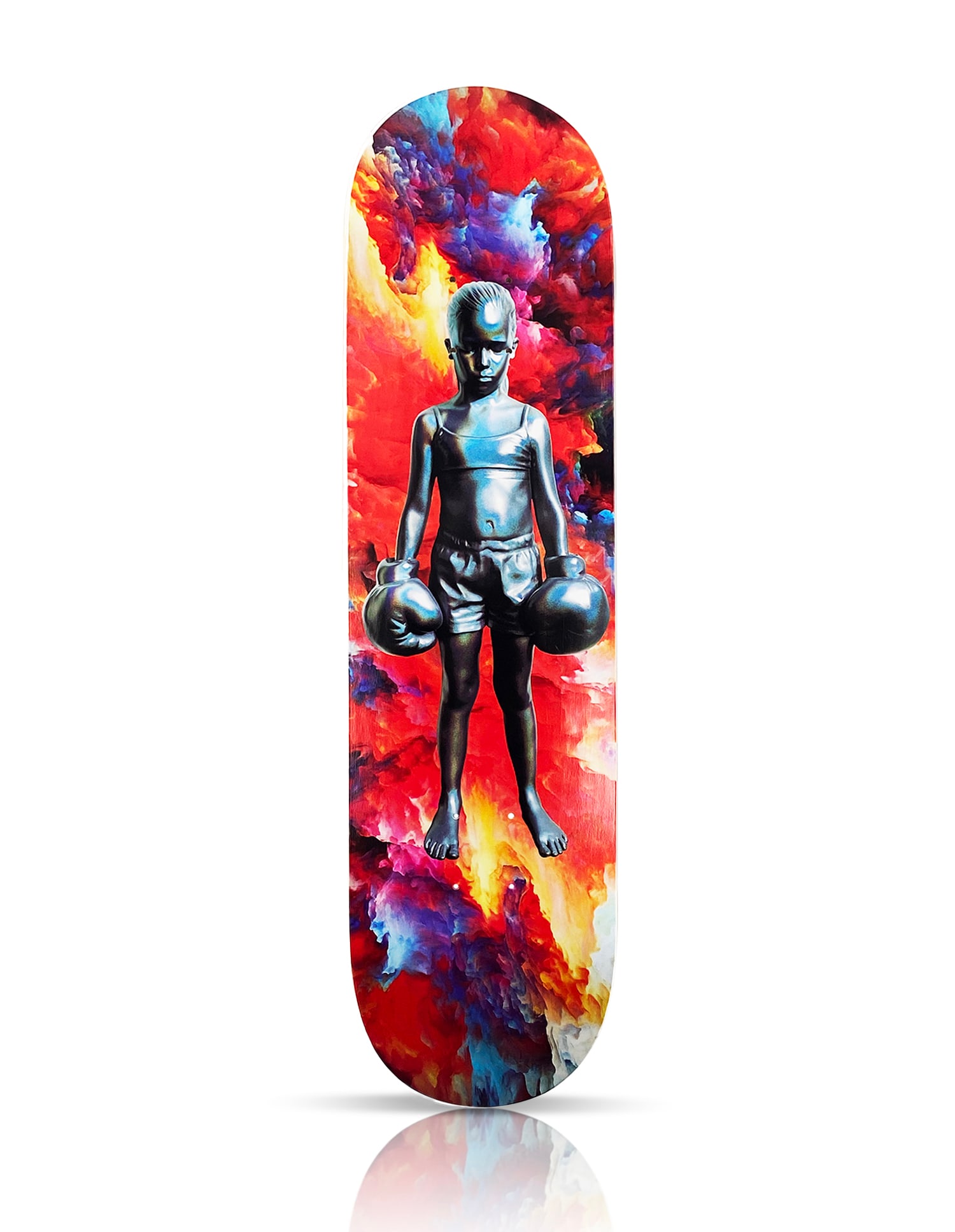 SCHOONY 'Prismatic Bruiser' (2019) Skateboard Deck: 'Prismatic Bruiser' by Schoony, 2019Limited Edition Skateboard deck collab. with Skateptych.8 x 31 InchesScreen print on 7-ply Canadian Maple hardwood skateboard deck.Limited Edition of 64 (#46/64)