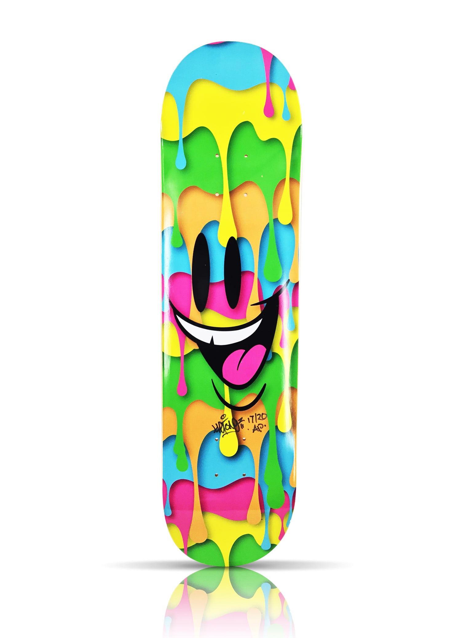 SKET ONE 'Drip Phase' (2022) HAND-SIGNED Skateboard Deck: 'Drip Phase' by Sket One, 2022 Limited Edition Skateboard deck based on the artist's original design. 8.25 x 32 Inches Screen print on 7-ply Canadian Maple hardwood skate deck. Limited Edition of