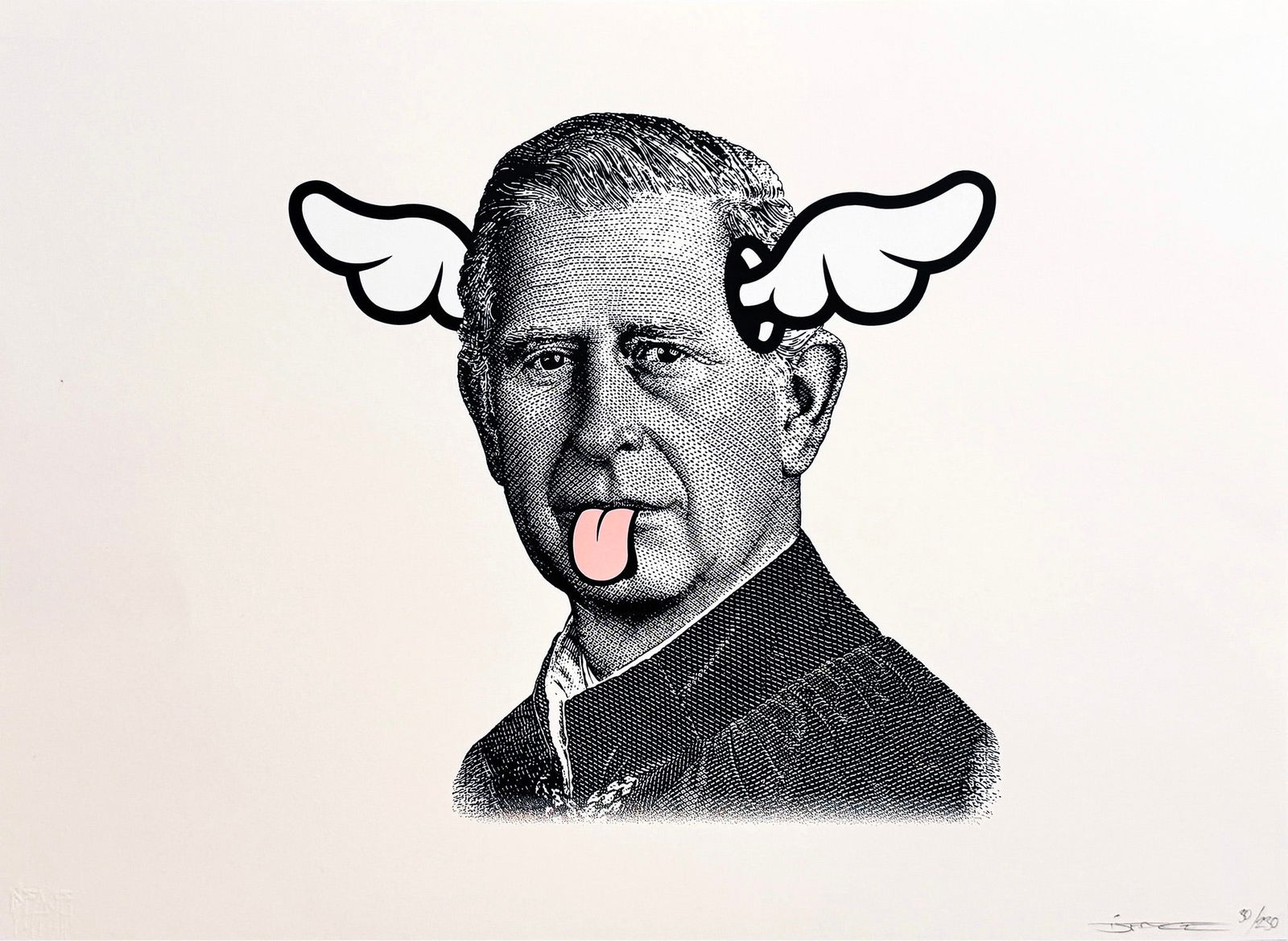 D*FACE 'Dog Save the King' (2025) Silkscreen Print: 'Dog Save the King' by D*Face, 2025 The latest sold-out print from D*Face, delivering his trademark satirical critique of the British monarchy. 19.7 x 27 Inches 50 x 68.5 Centimeters 3-colour,