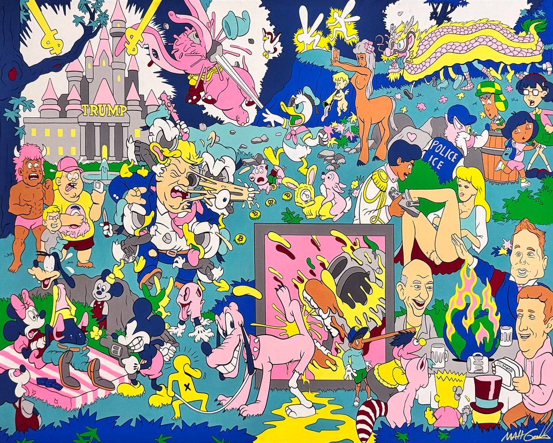 MATT GONDEK 'American Idiot' (2025) Chaotic Giclée Print: 'American Idiot' by Matt Gondek, 2025 Bold and colorful new print with a hard, political twist. Based on the last painting from Gondek's Los Angeles studio before his move to Asia. 24 x 30 Inches 61