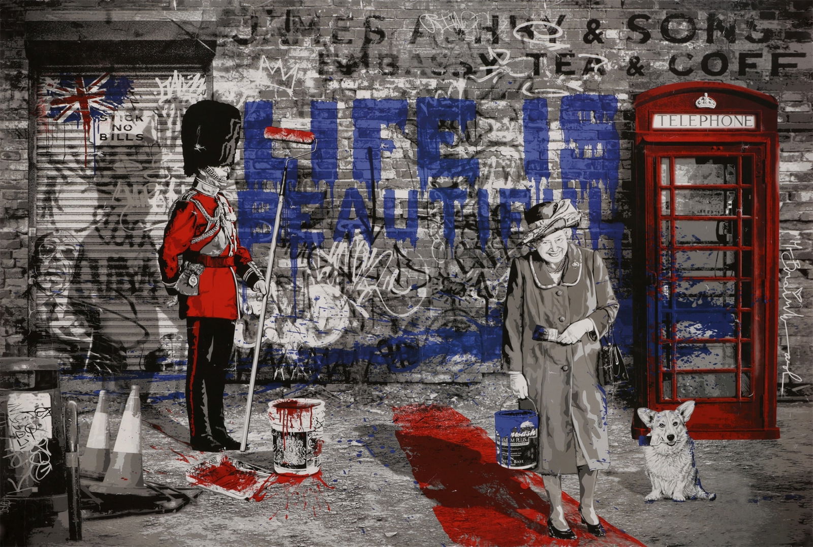 MR. BRAINWASH 'Jubilation (Life is Beautiful)' (2012) RARE Offset Lithograph Poster: 'Jubilation (Life is Beautiful)' by Mr. Brainwash, 2012 Another of the rarer Mr. Brainwash posters celebrating the Queen's 60 Years on the throne. From the artist's "Life is Beautiful" exhibit, The