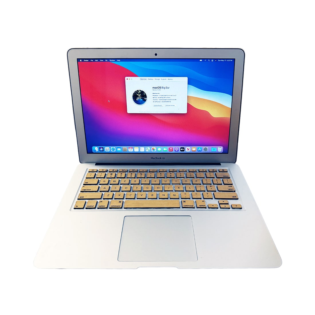APPLE 'MacBook Air' (2013) 13.3 in. LED Laptop Computer: 'MacBook Air' by Apple, 2013 12.8 x 8.94 x 0.11-0.68 (tapered) Inches 32.5 x 22.7 x 0.28-1.73 (tapered) Centimeters Model Number: A1466 Color: Silver Display Size: 13-inch Processor: 1.7GHz Dual-Core