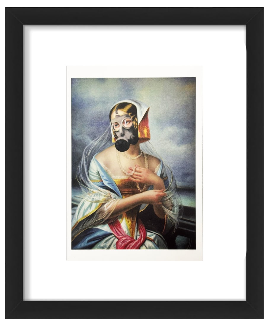 BANKSY 'Modified Oil Painting #14' (2005) Framed Original "Crude Oils" Postcard: 'Modified Oil Painting #14' by Banksy, 2005 Rare, original, limited production postcard from Banksy's "Crude Oils" show, London, UK. Conceptually and stylistically similar to classical Euro