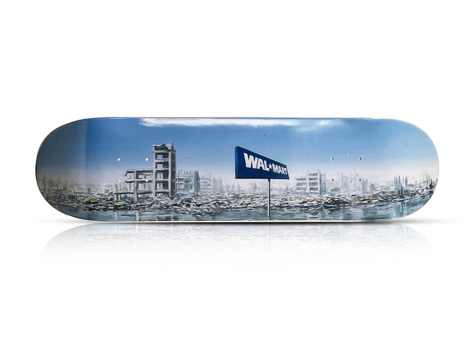 JEFF GILLETTE x SK8 of the ART 'Wal-Mart' Skateboard Deck: 'Wal-Mart' by Jeff Gillette, 2023 Limited Edition Skateboard deck collab. with Sk8 of the Art x Signari Gallery. Based on the artist's original painting on skateboard deck from early 2022. 8 x 31