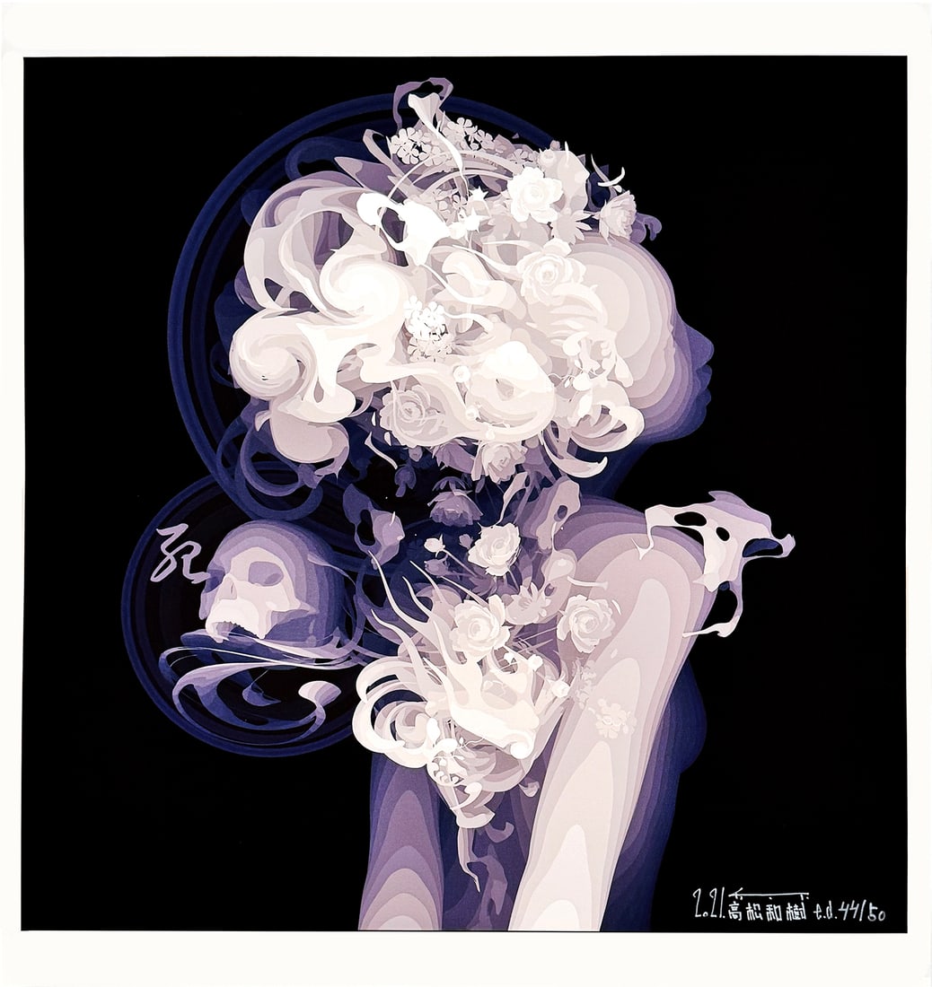 KAZUKI TAKAMATSU 'Impression of Death' (2015) Rare Giclee on Canvas: 'Impression of Death' by Kazuki Takamatsu, 2015 Stunning, ghostly image against the black background in Takamatsu's heralded artistic style. 24 x 24 Inches 61 x 61 Centimeters Archival giclée