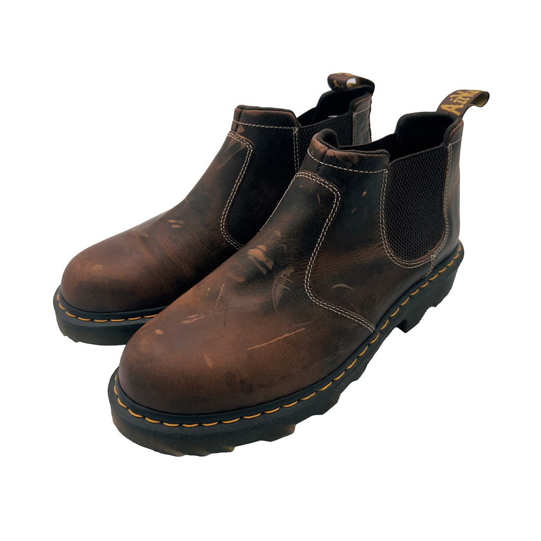 DR. MARTENS 'Slip-Resistant Chelsea' (2021) Men's Dark Brown Crazy Horse Leather Boots: '2976 Slip Resistant' by Dr. Martens, 2021Dark Brown Leather Work Boots.Size: 13 US; 12 UKColor: BrownCrazy Horse, oil-finished leather, soft-toe work boot.SoftWairâ„¢ sock liner for