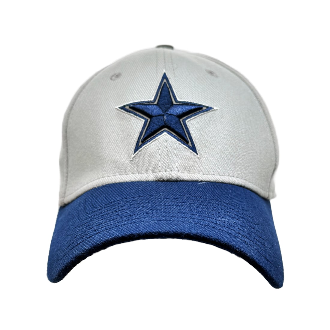 DALLAS COWBOYS 'Star' (grey) New Era Logo Embroidered Pro-Fit (S/M) Hat: Dallas Cowboys' by New EraOfficially licensed pro-fit hat.Color(s): grey/blueSize: S/MFitted model with embroidered Cowboys "star" logo.Embroidered New Era logo on side panel.NFL "shield" logo