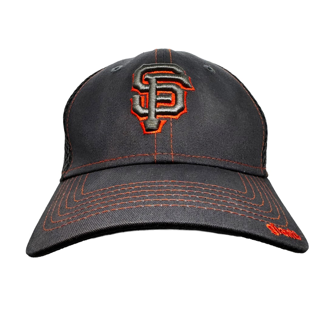 SAN FRANCISCO GIANTS 'New Era' (grey) Pro-Fit Hat: ‘San Francisco Giants’ by New Era Officially licensed Pro-Fit fitted hat. Color: Grey with orange stitching Size: M/L Model: 39THIRTY