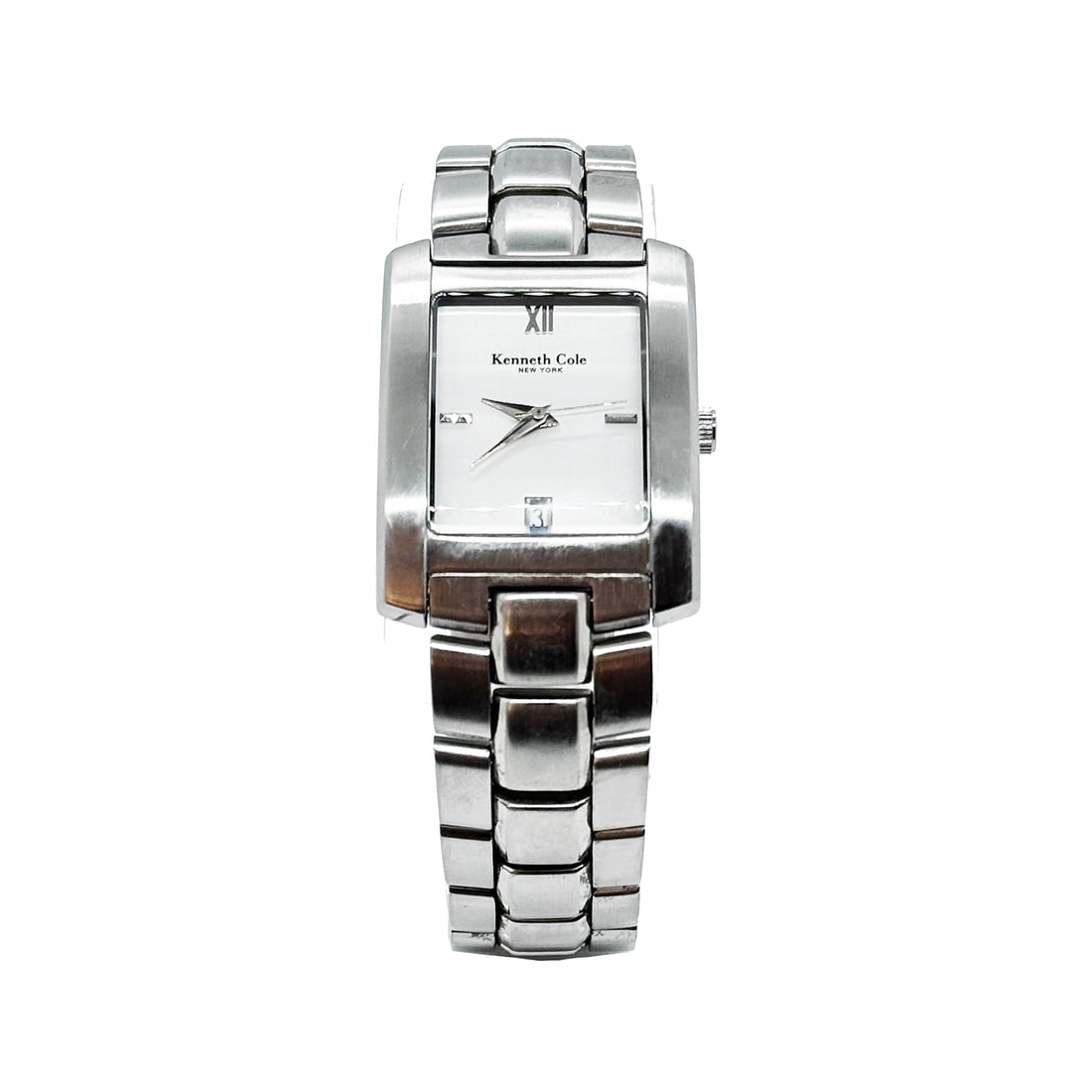 KENNETH COLE 'KC1340 Men's Tank' (2012) Stainless Steel Watch: KC1340 Men's Tank Watch' by Kenneth Cole, 2012Brushed matte stainless steel men's tank watch (38mm).3.8 x 3.5 x 3.8 Inches (box)Japanese quartz movement with scratch resistant mineral crystal.Brushed