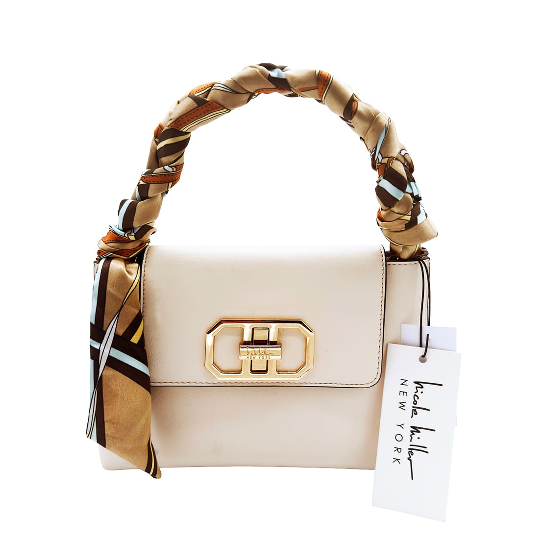 NICOLE MILLER 'Scarf Handle Bag' (2023) Tan Leather Crossbody Purse (1 of 10)
