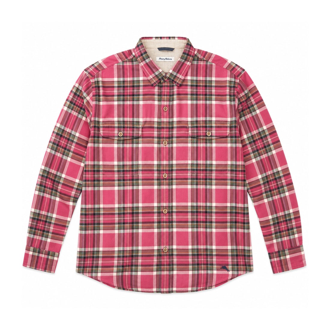 TOMMY BAHAMA 'Brushed Plaid' (2018-2020) LS Flannel Shirt 3XL Pink/Olive/White NWOT (1 of 7)