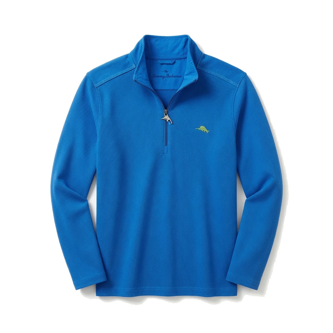 TOMMY BAHAMA 'Nassau Collection' (2014-2016) Half Zip Pullover 3XL Bright Blue: Nassau Collection' by Tommy Bahama, 2014-2016Color: Bright Blue w/white stitchingSize: Men's 2XBCollection: Tommy Bahama Nassau CollectionStyle: Half-zip pulloverNeckline: Mock neckClosure: Quarter zi