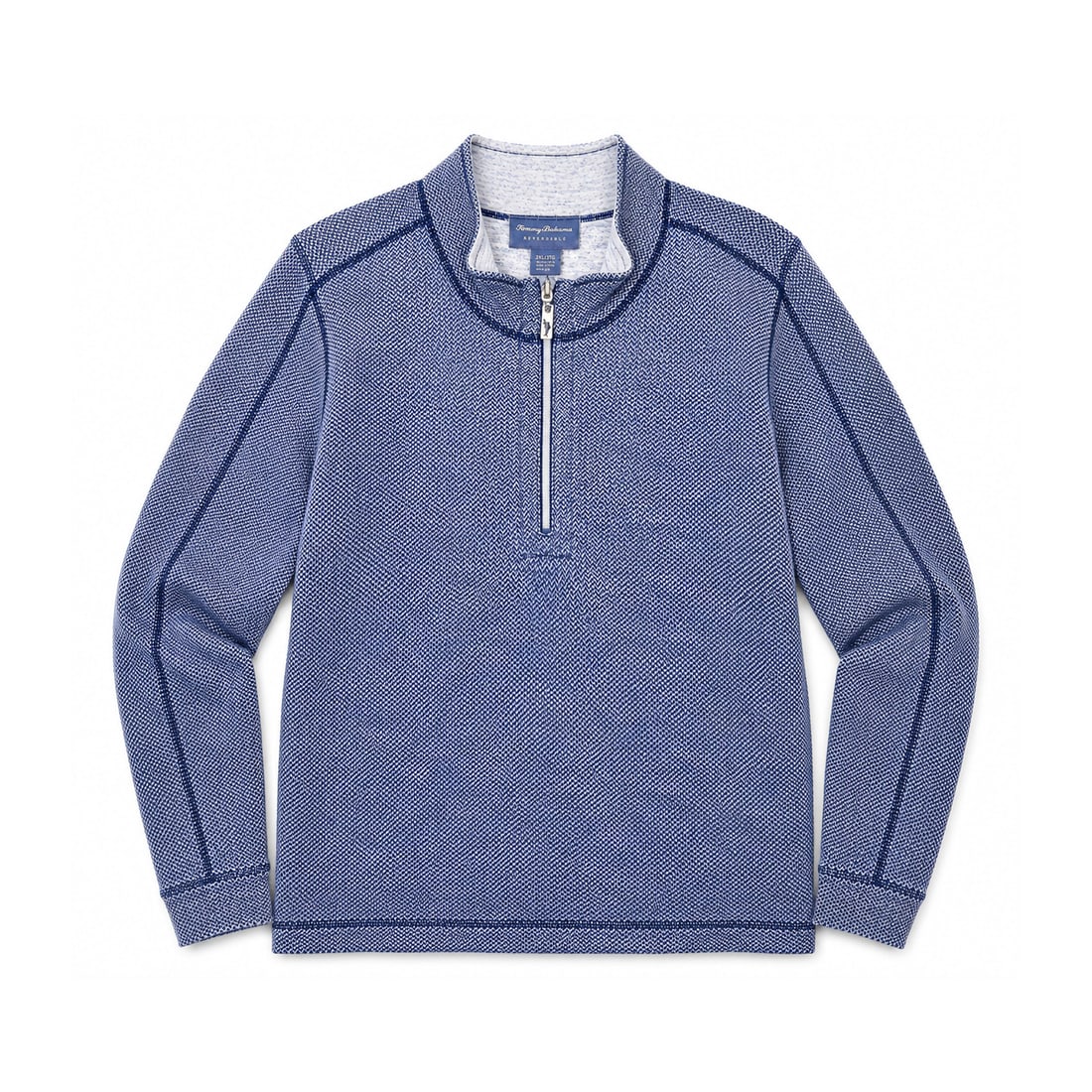 TOMMY BAHAMA 'Mixed Doubles' (2010-2012) 3XL Blue Reversible Half Zip Pullover: ‘Mixed Doubles’ by Tommy Bahama, circa 2010–2012 Men’s reversible long-sleeve half-zip pullover from the Tommy Bahama Mixed Doubles Collection. Colors: Blue Herringbone / Heat