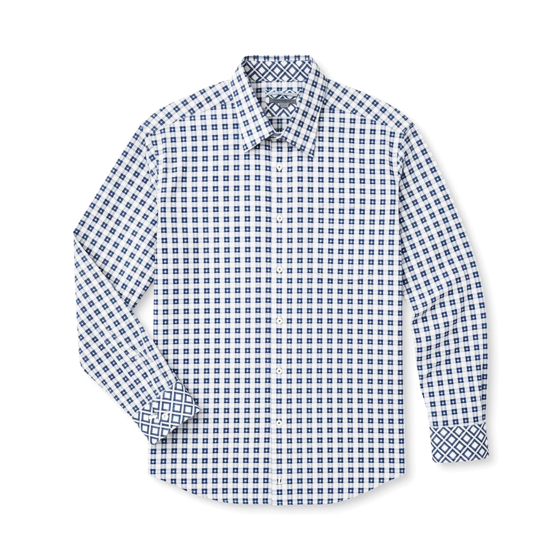 JOHNSTON & MURPHY 'Tailored Fit' (2018) Blue Box Plaid XXL 100% Cotton Shirt LS NWOT (1 of 7)