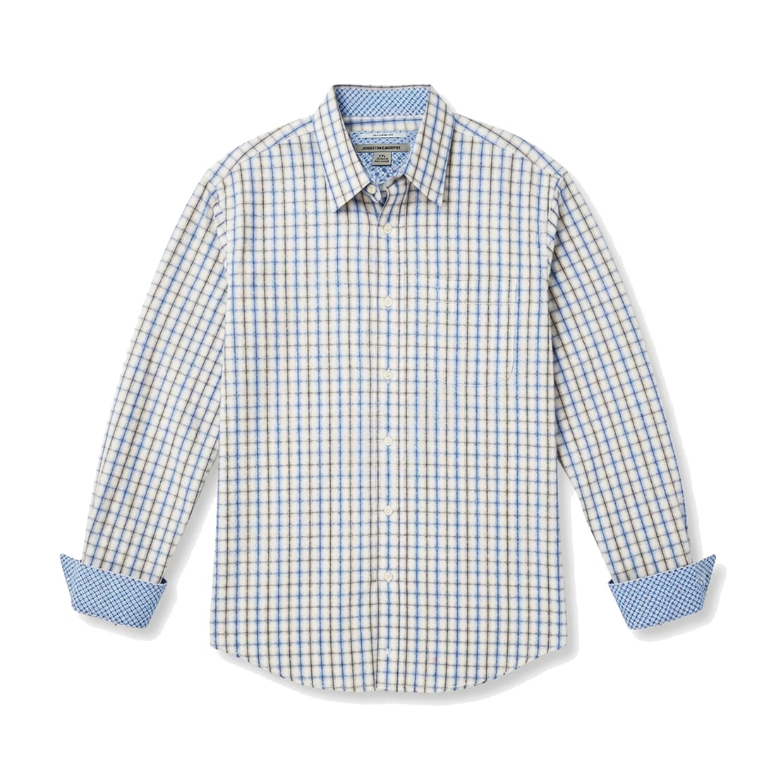 JOHNSTON & MURPHY 'Tailored Fit' (2018) Blue/Brown XXL 100% Cotton Shirt LS (1 of 8)