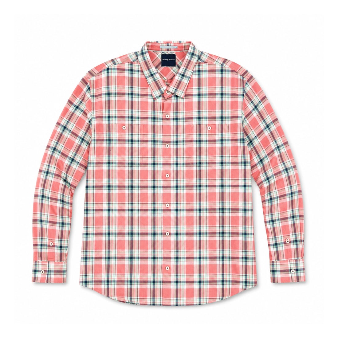 TOMMY BAHAMA 'Coral Plaid' (Fall 2016) LS Flannel Shirt 3XL NWOT: ‘Coral Plaid’ by Tommy Bahama, Fall 2016 Men’s long-sleeve button-front shirt crafted from a breathable linen-and-cotton blend. Colors: Coral Pink / Mint Green / White / Tan /