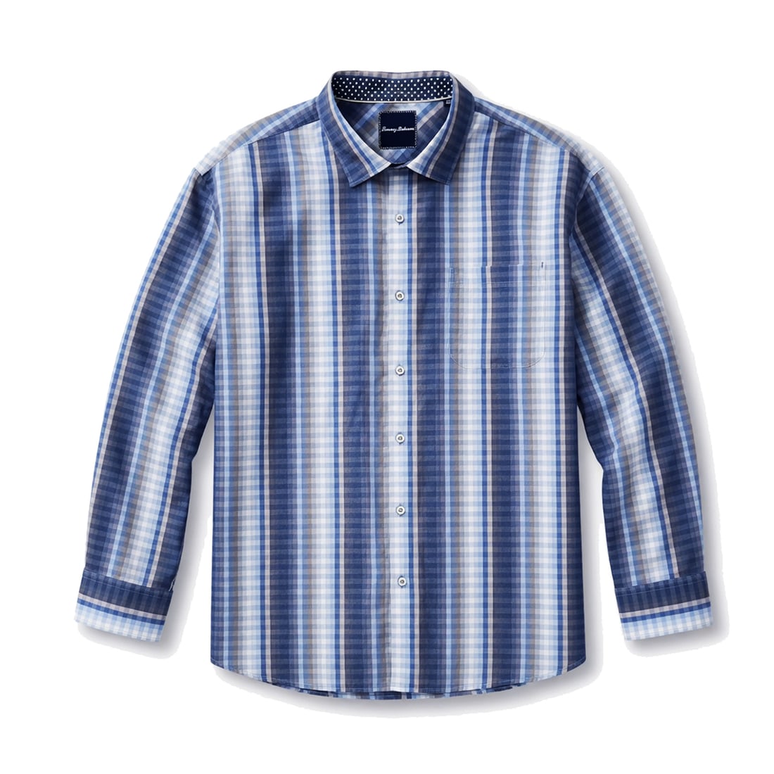 TOMMY BAHAMA 'Surf to Sydney' (Spring 2015) Blue LS 100% Cotton Shirt 3XL: ‘Surf to Sydney’ by Tommy Bahama, Spring 2015 Men’s long-sleeve button-front shirt crafted from lightweight woven cotton. Colors: Navy Blue / Sky Blue / White / Grey