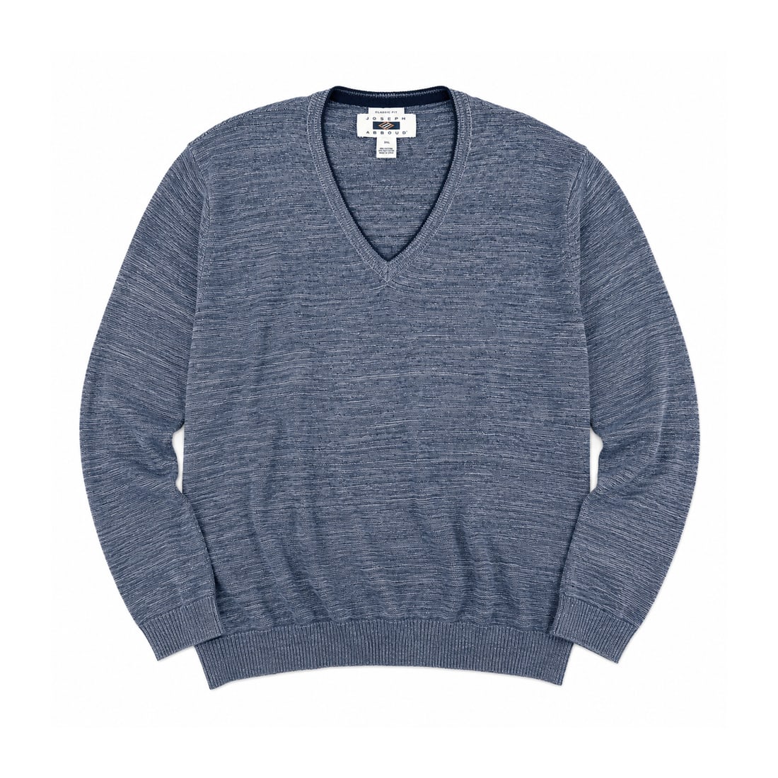 JOSEPH ABBOUD 'V-Neck Sweater' (2016-2018) Men's 3XL Indigo Marl Pullover: ‘V-Neck Sweater’ by Joseph Abboud, circa 2016–2018 Men’s classic-fit V-neck pullover sweater in a versatile marled knit. Color: Heather Navy Blue / Indigo Marl Size