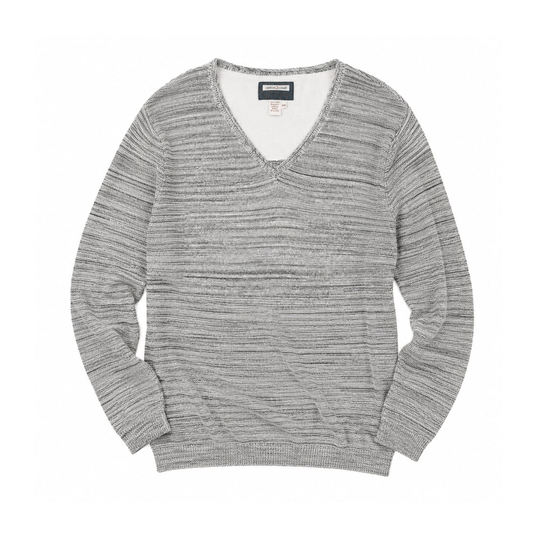 CARBON 2 COBALT 'V-Neck Sweater' (2012-2014) Men's XXL Heather Gray Pullover: ‘V-Neck Sweater’ by Carbon 2 Cobalt, circa 2012–2014 Men’s V-neck pullover sweater in a textured marled cotton knit. Color: Heather Grey / Salt-and-Pepper Marled Siz