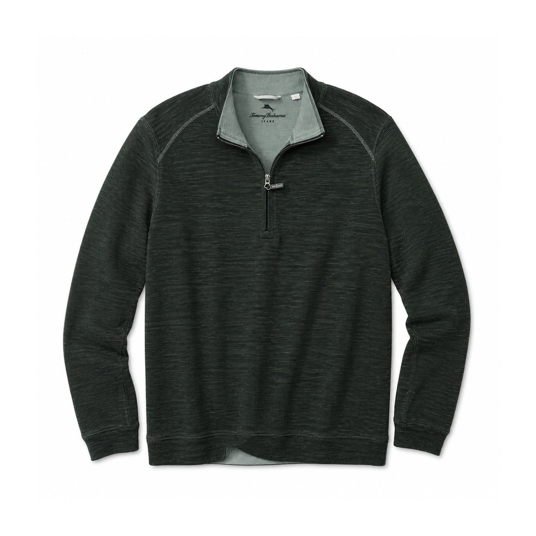 TOMMY BAHAMA 'TB Jeans Reversible' (2012-2015) Half-Zip Pullover 2XL Dark Green: ‘TB Jeans Reversible’ by Tommy Bahama, circa 2012–2015 Men’s reversible long-sleeve half-zip pullover from the Tommy Bahama Jeans collection. Color: Dark Green Size: