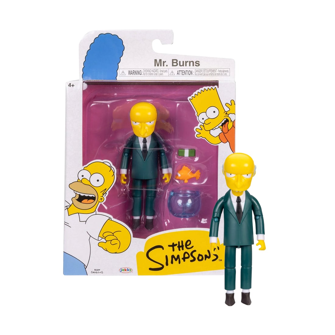 THE SIMPSONS 'Mr. Burns' (2025) Collectible 5 in. Figure w/Blinky: ‘Mr. Burns’ by JAKKS Pacific, 2024 Classic action figure depicting Springfield Nuclear Power Plant owner Charles Montgomery Burns from The Simpsons, accompanied by Blinky the three-eyed fish
