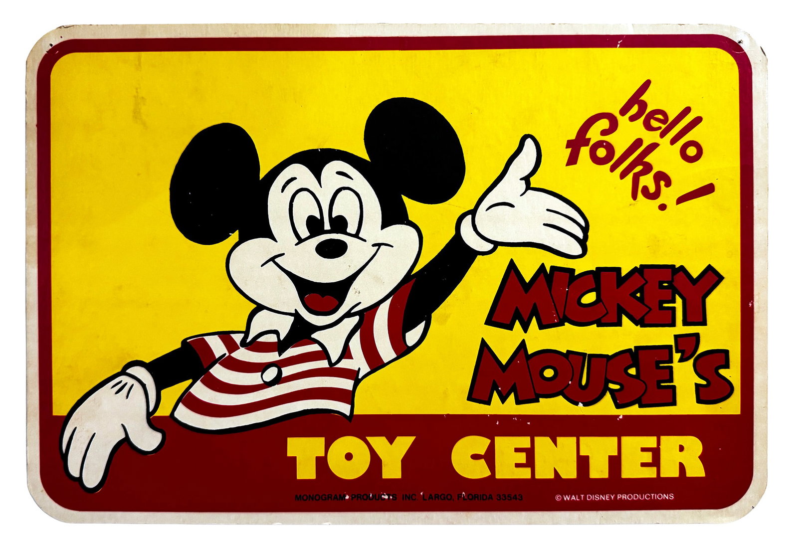 DISNEY x Monogram 'Mickey's Toy Center' (1972-1976) Original Display Sign (1 of 9)