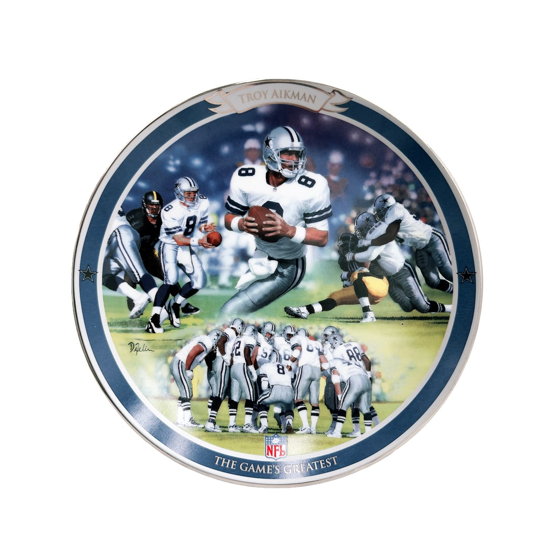 DALLAS COWBOYS 'Troy Aikman: The Game's Greatest' (1997) Bradford Exchange Collectible Plate: ‘Troy Aikman: The Game’s Greatest’ by The Bradford Exchange, 1997 Officially licensed Dallas Cowboys and NFL collectible plate honoring Hall of Fame quarterback and three-time Super Bowl champio