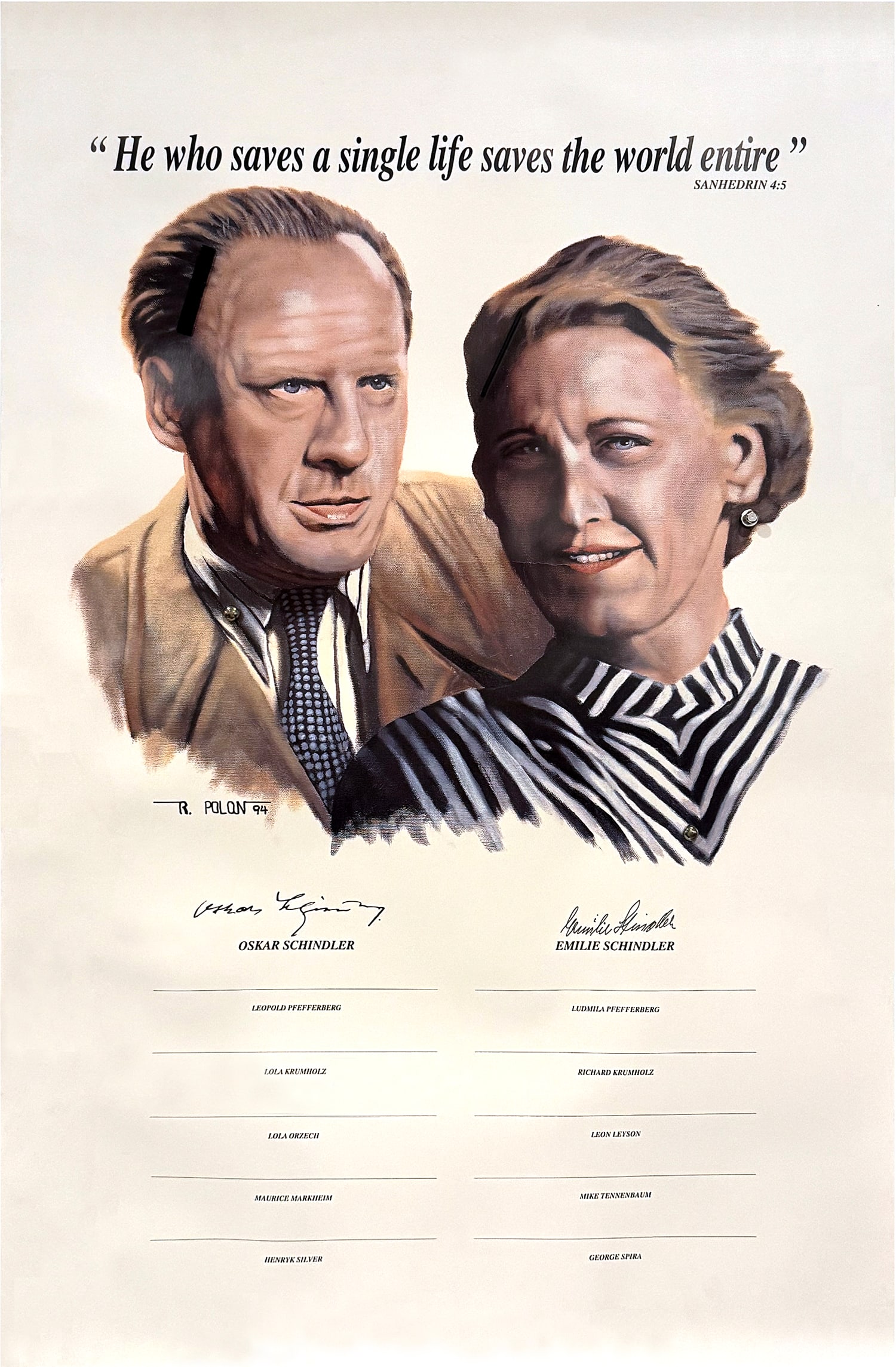 SCHINDLER'S LIST 'Oskar and Emilie Schindler' (1994-95) Rare Hand-Signed Poster (1 of 8)